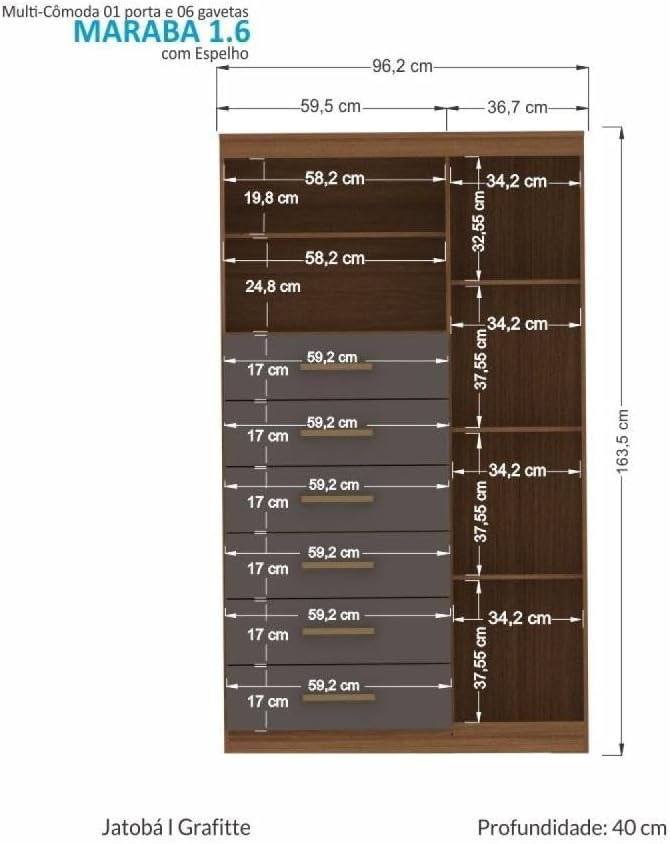 Dimension diagram of the MadeiraMadeira Multi-Chest of Drawers Marabá with Mirror