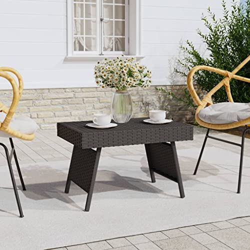 AJJHUUKI Outdoor Furniture- Mesa auxiliar plegable negra de 60 x 40 x 38 cm de ratán polivinílico