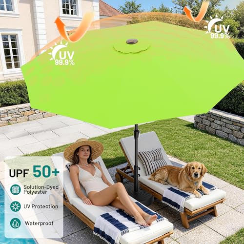 Image of AreShark 9 FT Patio Umbrella for Outdoor, Outdoor Table Umbrella with Push Button Tilt and Crank, Outdoor Patio Umbrellas with 8 Sturdy Ribs for Market, Garden, Pool (Apple Green)