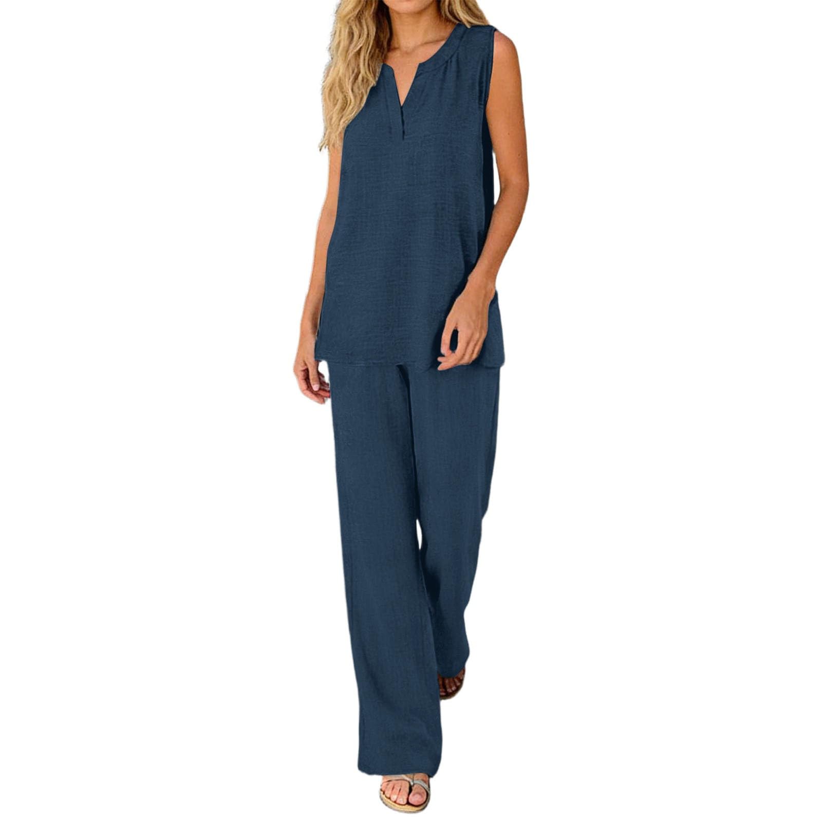Générique Ensemble Femme Chic et Elegant, Tenue De Sport Femme Tenue D'éTé DéContractéE Deux PièCes ComposéE d'un DéBardeur sans Manches et d'un Pantalon Large IdéAle pour Voyager