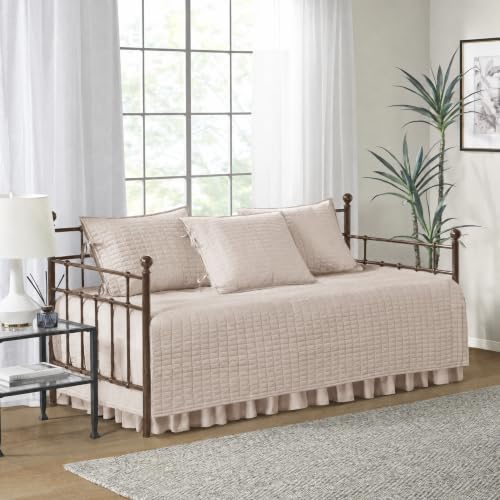 Image of Comfort Spaces Daybed Cover - Luxe Double Sided-Quilting, All Season Cozy Bedding with Bedskirt, Matching Shams, Kienna Blush 75 inchx39 inch 5 Piece