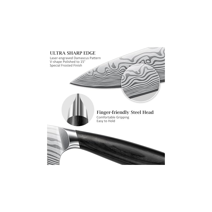 HOSHANHO 16-Piece Knife Set with Block, Ultra Sharp High Carbon Powder Steel Knife Block Set, Chef Knife Set Professional Kitchen Knives Set with Sharpener and Pakkawood Handle