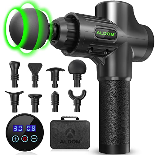 Muscle Massage Gun ALDOM Massage Gun Deep Tissue 30 Speeds Handheld Electric Massager LCD Touch Screen Portable Percussion Massager with 8 Heads Powerful Muscle Gun for Athletes Recovery Pain Relief