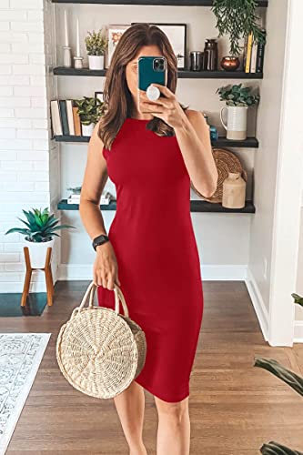Image of PRETTYGARDEN Women's Summer Ribbed Bodycon Midi Dresses | Soft Stretchy Knit, Sleeveless Tank Dress, Slim Fitted, Elegant Spring Outfit for Work, Vacation Travel, Date Night, Party