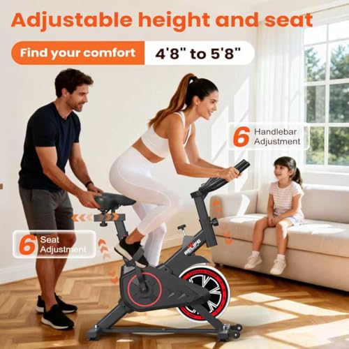 RELIFE REBUILD YOUR LIFE Exercise Bike Stationary for Home Indoor,Cycling Bike with Silent Belt Drive for Home Cardio,Brake Pad Resistance with djustable & Comfort Seat/PAD Holder/LCD Monitor. - Image 3