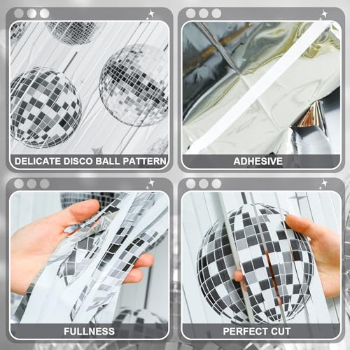 Image of 3 Pack Disco Party Decorations Disco Ball Backdrop Tinsel Foil Fringe Curtains Bachelorette Party Decor 3.3 x 6.6 ft Glitter Photo Booth Props for 70s 80s Hip Hop Birthday Supplies