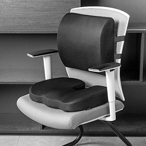 Image of Amazon Basics Comfortable Seat Cushion & Lumbar Support for Office Chairs, Memory Foam with Cooling Gel, Non-Slip, Black
