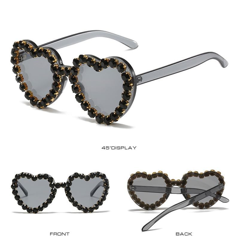 Women Heart Shaped Sunglasses With Rhinestone Candy Color Transparent Heart Glasses For Traveling Party2