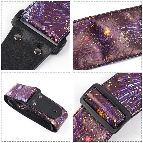 Image of Adjustable Guitar Strap Includes 2 Strap Locks & 2 Matching Picks & 1 Picks Holder & 1 leather Strap Button.