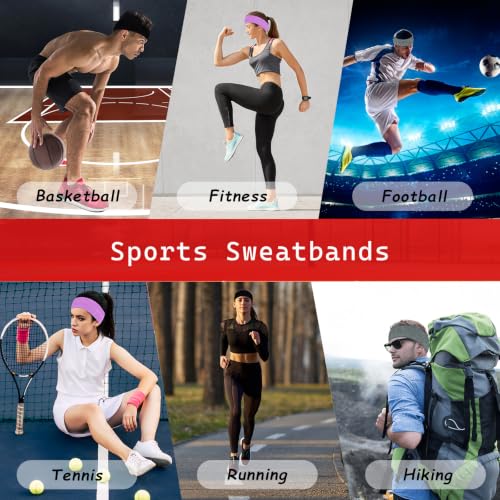 Image of Sweatbands Sports Headbands for Men & Women - 3 Pack Moisture Wicking Cotton Headband for Tennis, Basketball, Running, Gym - Sweat Band