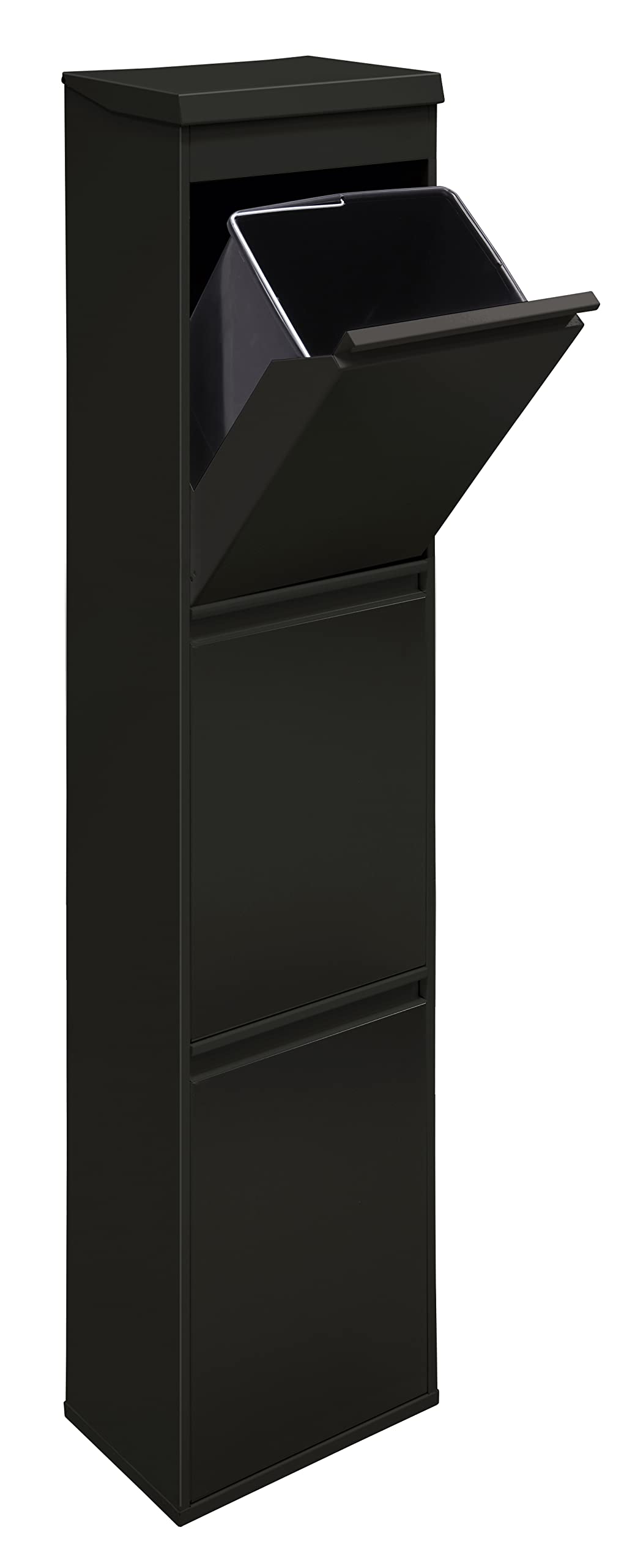 Arregui Top CR326-B Cubo de Basura y Reciclaje de Acero de 3 Compartimentos con Bandeja Superior | 3x17L (51L) | Cubos de Basura de Cocina | Contenedores de Reciclaje para Casa u Oficina | negro