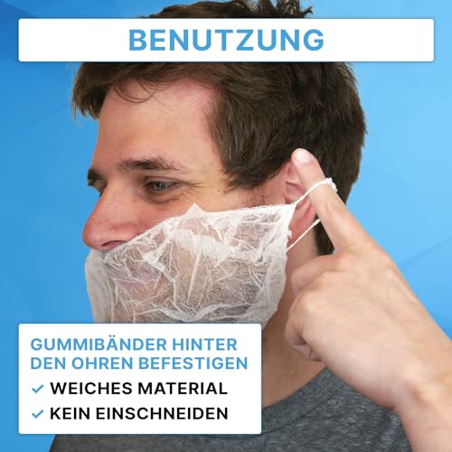 100x ARNOMED PP-Bartnetz, Einweg Bartbinde Weiß, Barthaube mit elastischem Gummizug, Bart Netz 52 cm, Bartschutz 10 g/m², Bartschutz Maske lebensmitteltauglich, Bartschutz Hygiene, Beard Mask
