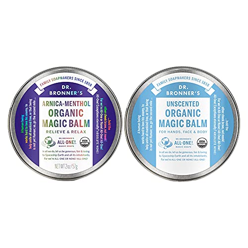 Dr. Bronner's - Organic Magic Balm (2 oz Variety Pack) Arnica-Menthol & Baby Unscented - Made with Organic Beeswax & Hemp Oil, Moisturizes and Soothes Hands, Face & Body | 2 Count