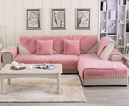 Vctops Soft Warm Faux Fur Sofa Couch Cover, Plush Shaggy Sectional Couch Covers, Non-Slip Sofa Slipcover For Dogs Cats Pet Love Seat Recliner Leather L Shaped, Armrest Backrest Cover(Pink,36"X36") #TOP1