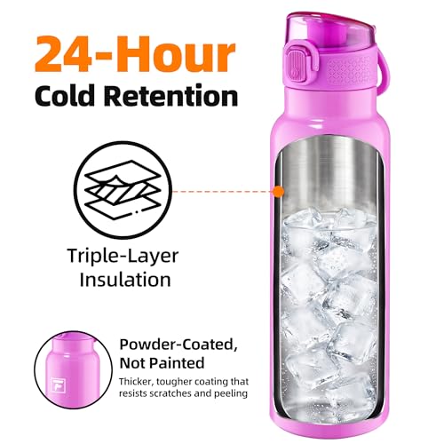 Image of Fanhaw 24 oz Insulated Water Bottle with Soft Silicone Spout Lid, Leakproof Stainless Steel Vacuum Bottle for School, Sports& Daily Use, Kids, Teens& Adults, Back to School Essentials (Purple)