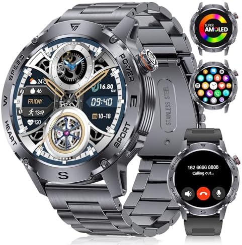 LIGE Smart Watch for Men, 1.43″ HD AMOLED Display Bluetooth Calls 460mAh Smartwatch with Heart Rate Sleep Monior, IP68 Waterproof 100+Sport Modes Fitness Tracker for iOS Android,Black