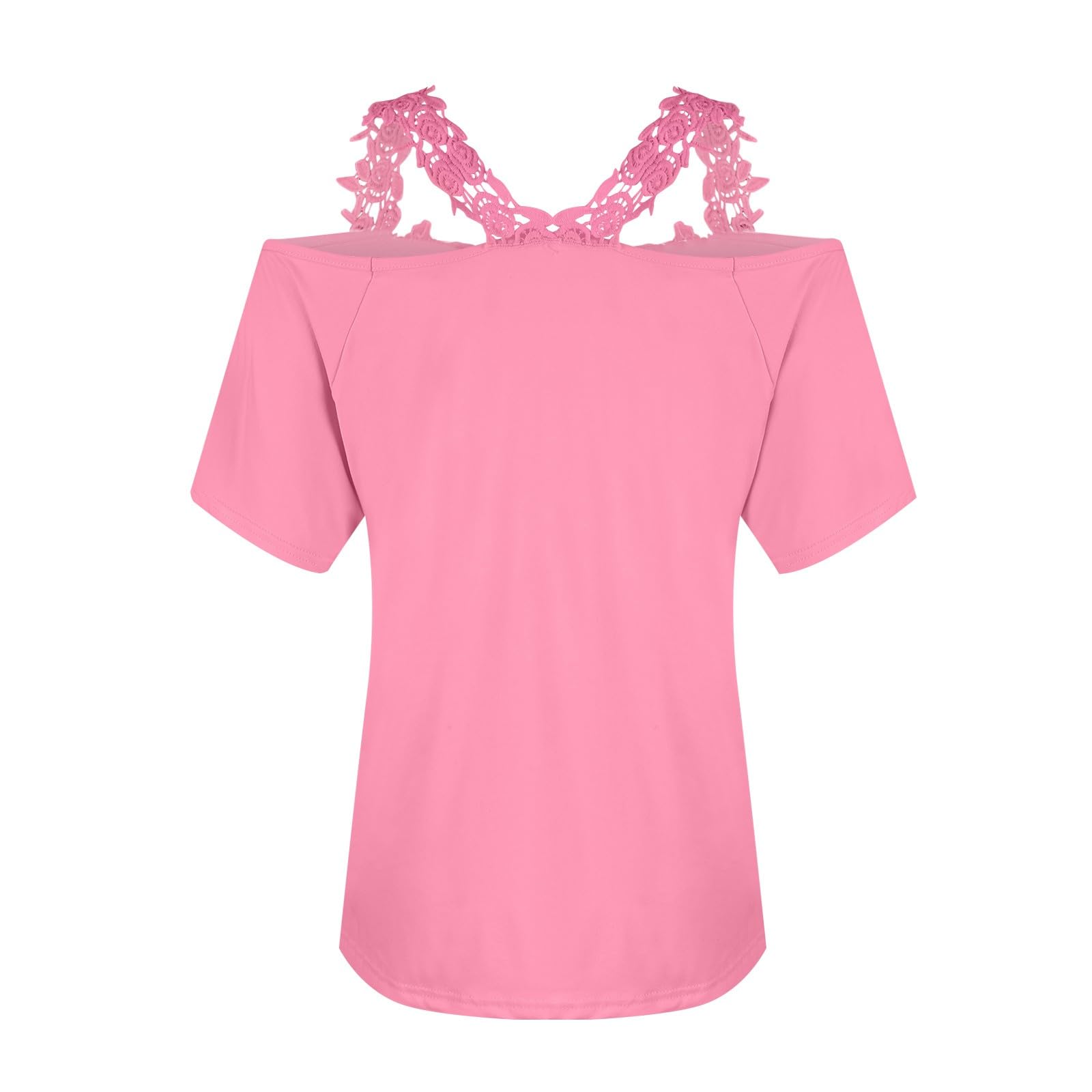 Lace Crochet Cold Shoulder Tops for Women 2025 Trendy Summer Short Sleeve Tunic Shirts Casual Loose Strappy Blouse