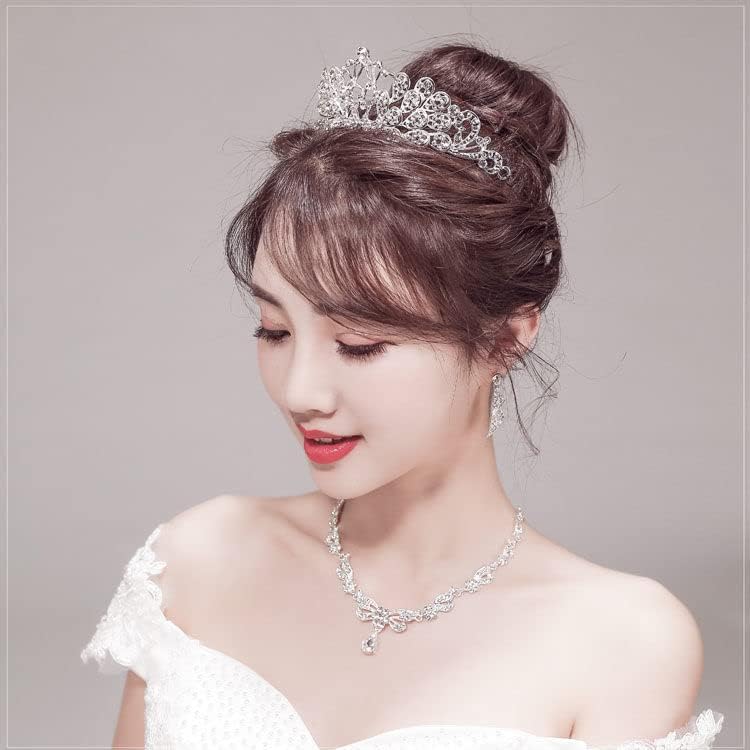 Miniatura 3 de Juego de collar de tiara con diamantes de imitación de cristal artificial para novia, diadema brillante, accesorios para el cabello, para bodas,