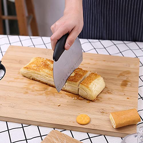 Image of Bench Scraper & Chopper Stainless Steel Dough Scraper Pastry Cutter Chopper with Measurements for Dough, Cake, Pizza (S Steel Round) (Black)