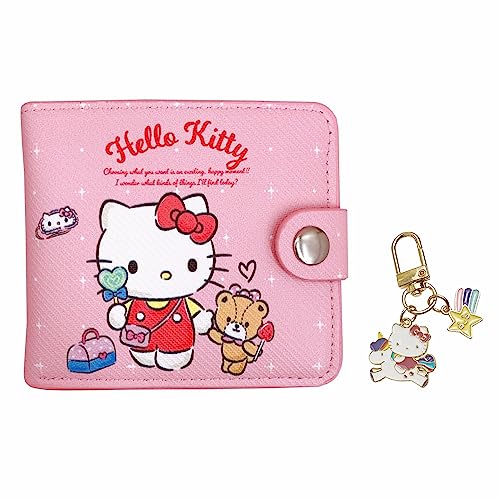 Cute Small Wallet for Women and Girls, Kawaii Leather Slim Purse Bifold Card Holder Coin Pocket and ID Window, 2Pcs Set