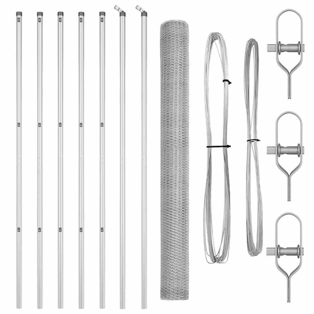 Steel Fence Post Set 10 x 1.5 m Silver 13mm Mesh Garden Border Barrier - Weather Resistant Corrosion Proof Rectangle Security Post for Outdoor Yard Terrace Pet Enclosure - 14 Pack