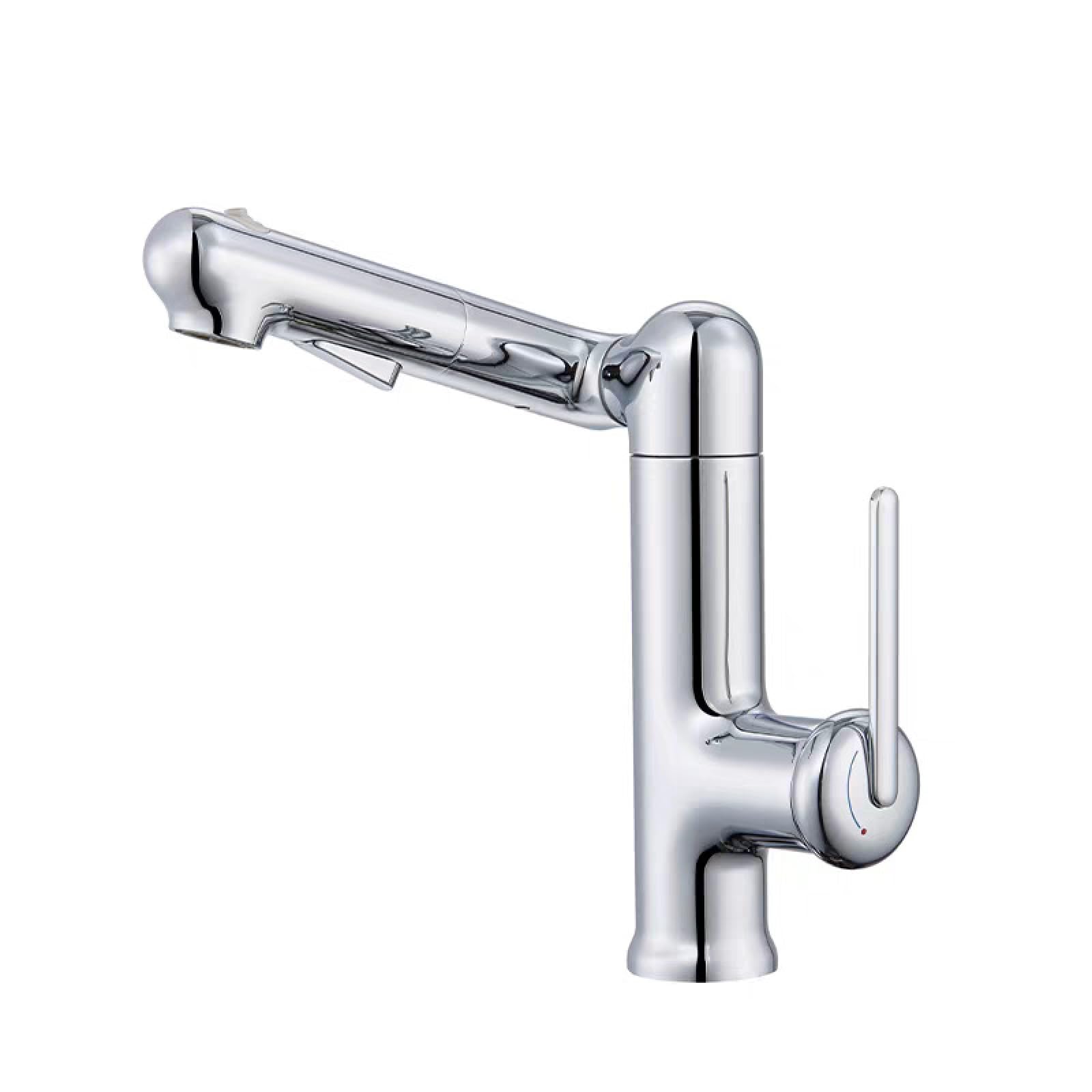 Fanjubei Chrome Plating Bathroom Copper Robotic Arm Basin Hot And Cold Water Faucet, Chrome-Plated