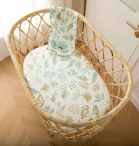 Image of SDY Jersey Bassinet Sheets for Baby Boys and Girls,32 inchx 16 inchx 4 inch, 2 Pack, Green Standard Oval /Retangle Bassinet Mattress Sheets for Toddler,Super Soft Breathable