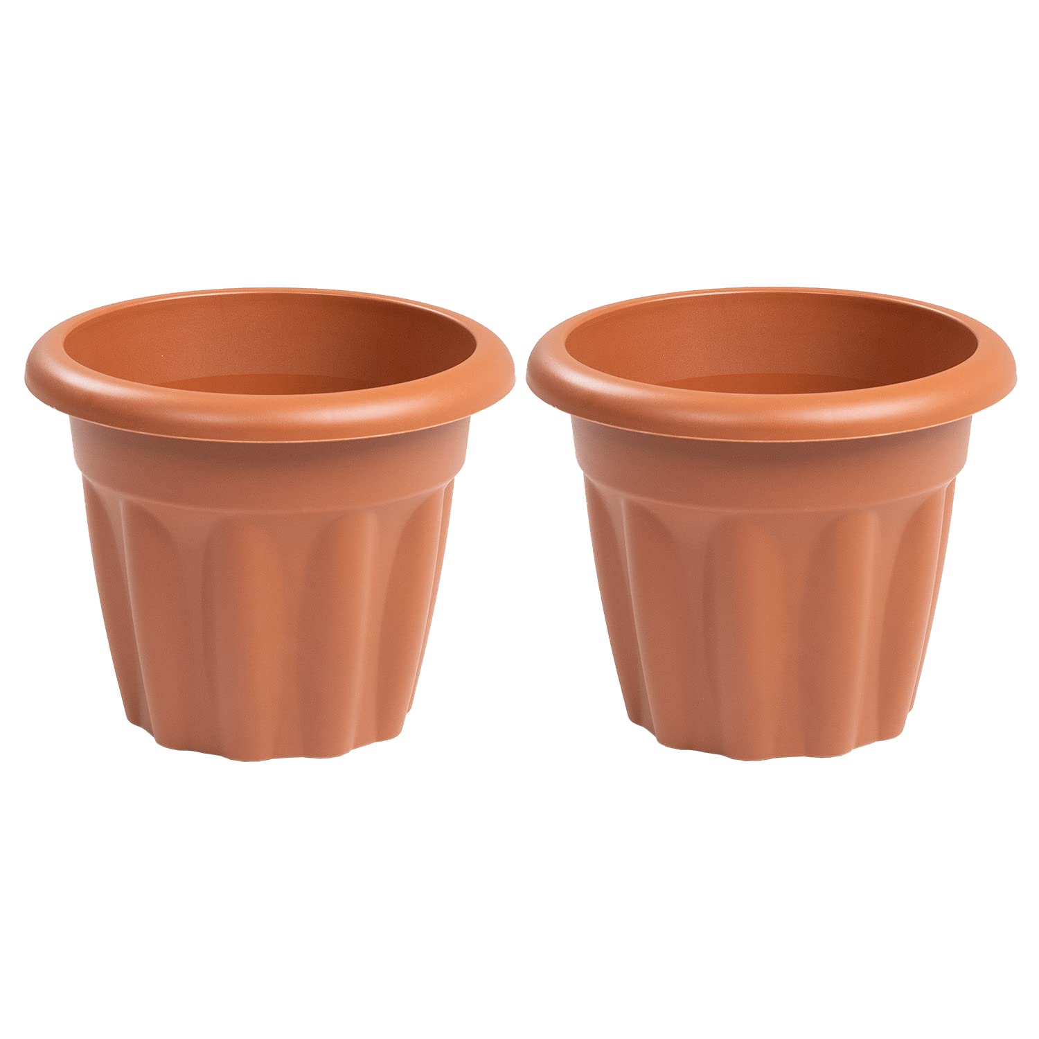 M1SS Set of 2-25cm Chic Terracotta Round Plastic Planter Pot – Lightweight and Weather-Resistant, Ideal for Decorating Gardens and Homes, Perfect for Succulents and Flowers