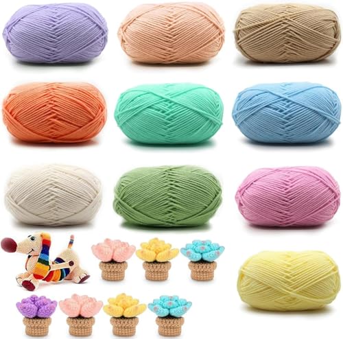 Lot de 10 pelotes de fil à tricoter à la main en coton, contient du fil de coton de lait, Pour crochet et artisanat, Pour débutants,10 couleurs, 50 g