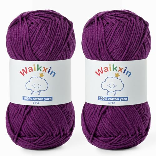 Image of Cotton Yarn for Crocheting - 262.4yds / 3.52oz Baby Yarn for Crocheting Soft - 100% Milk Cotton Yarn 5 Ply Crochet Amigurumi Yarn for Crafts&Puzzle /Socks /Hats(2 Violet)