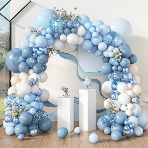 Amandir 173Pcs Dusty Blue Balloon Arch Garland Kit, Baby Light Dusty Blue White Sand Metallic Blue...