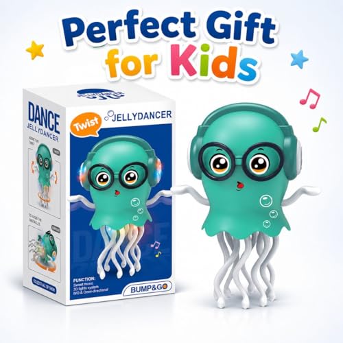 Image of Dancing Jellyfish Toy for Kids, Large Size, Random Colour | Music, LED Lights, 360 Bump-and-Go Action, Battery Operated with Obstacle Sensor