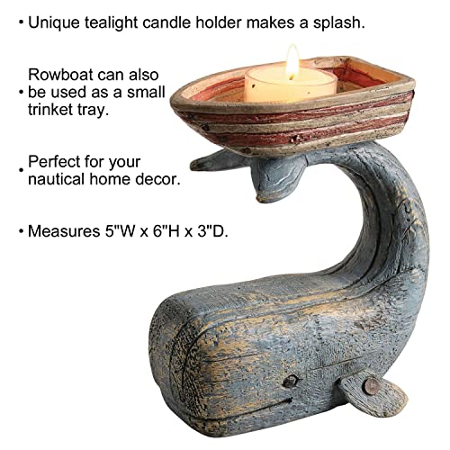 ART & ARTIFACT Whale Candle Holder, Boat Tea Light Holder, Nautical Decor Beach Decor Whale Gifts, 5" w x 6" h x 3" d - Image 2