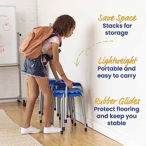 Image of ECR4Kids Daisy Stackable Stool Set, Flexible Seating, Blue, 8-Piece
