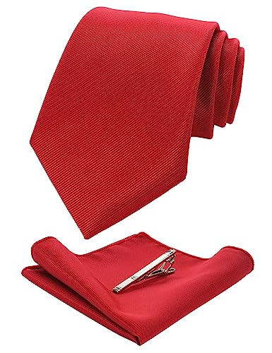 Jemygins Red Formal Necktie And Pocket Square, Hankerchief And Tie Bar Clip Sets For Men #TOP1