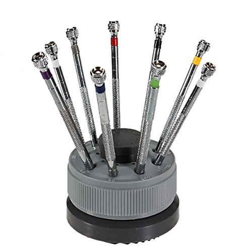 9 Pcs Watchmaker Screwdrivers Set 0.5mm-2.5mm + Revolving Stand Eyeglasses Jewelry Watch Repair Tools