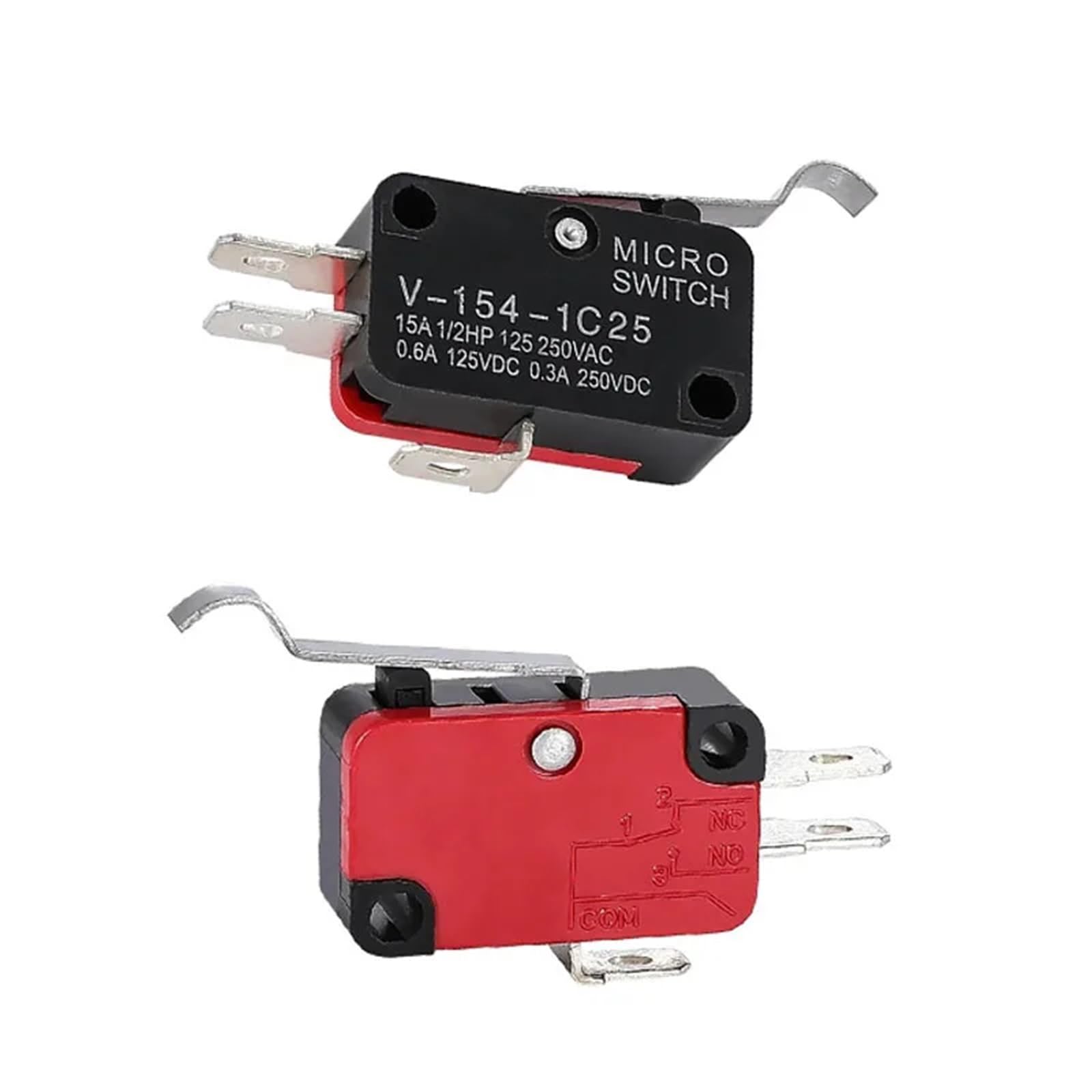 10 sztuk V-154-1C25 wałek z długim uchwytem przycisk zatrzaskowy SPDT chwilowe wyłączniki krańcowe 15A 250V czerwony/czarny