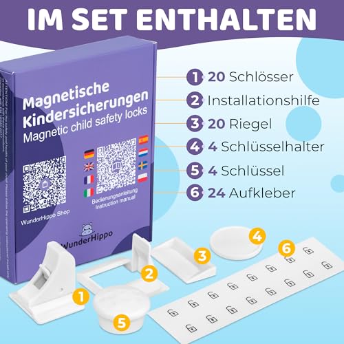 WunderHippo Magnetische Kindersicherung 20 Schlösser + 4 Schlüssel – Unsichtbarer Magnetverschluss… – Ansicht 2