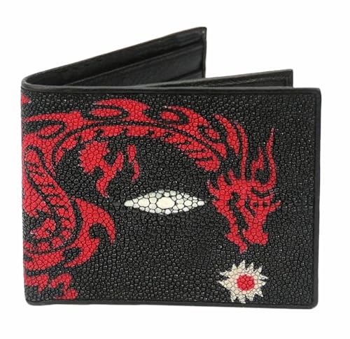 Generic Authentic Stingray Skin Tiger Designer Male Short Card Wallet Genuine Leather Men's Dragon Trifold Wallet Small Card Holders (Red), 11cm x 9cm x 1cm, LKC-043