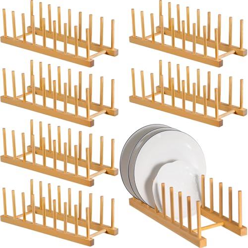 Domensi 6 Pcs Bamboo Dish Drying Rack Wooden Plate Rack