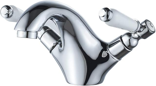 Dual Lever Basin Mixer taps,Luckyhome Bathroom Sink Mixer taps Chrome hot and Cold Faucet Solid Brass Valve Body
