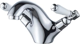 Dual Lever Basin Mixer taps,Luckyhome Bathroom Sink Mixer taps Chrome hot and Cold Faucet Solid Brass Valve Body