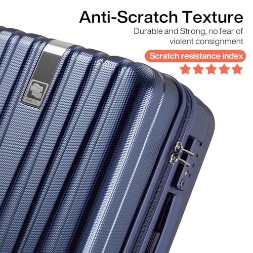 Image of Hanke 29 Inch Luggage Suitcases With Spinner Wheels Lightweight PC hardside Rolling Suitcase With Travel Lock, Checked-Large 29-Inch(Dark Blue)