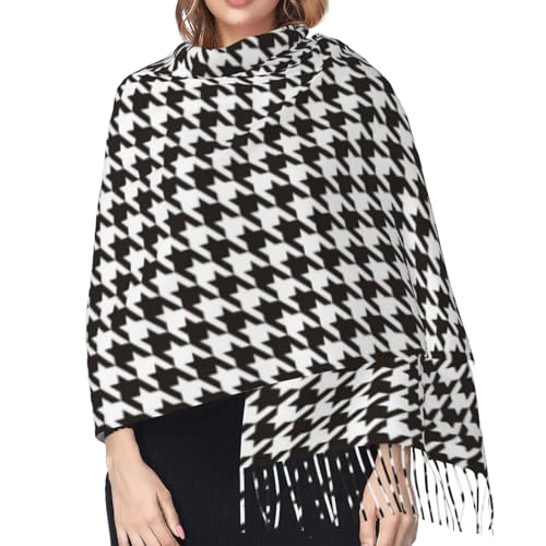 Scarf For Women Houndstooth Black And White Pashmina Shawl Wraps For Women Travel Scarves Evening Dresses With Tassels4