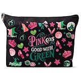 UpfurMach Whimsical ‘Witch’-Inspired Black Cosmetic Bag with Playful Pink and Green Design Women's cosmetic bag with zipper-Perfect for Fans of the Musical and Theatrical Fashion