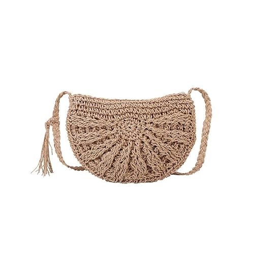 MAYANGYANG Straw Bag Half-Round Rattan Crossbody Bag Woven Straw Bag Fashion Summer Women Messenger Crossbody Bags Girls Small Beach Handbag Straw Bags For Women(Khaki)