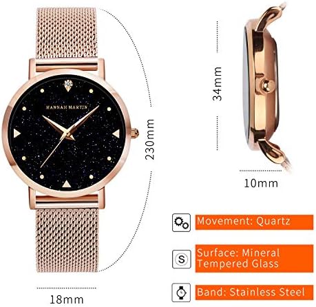 Zwini Ladies Watch 3ATM Waterproof Quartz Watches for Women Lady Wrist Watches with Rose Gold Stainless Steel Mesh Strap Fashion Women Watches with Blue Elegant Starry Sky Dial
