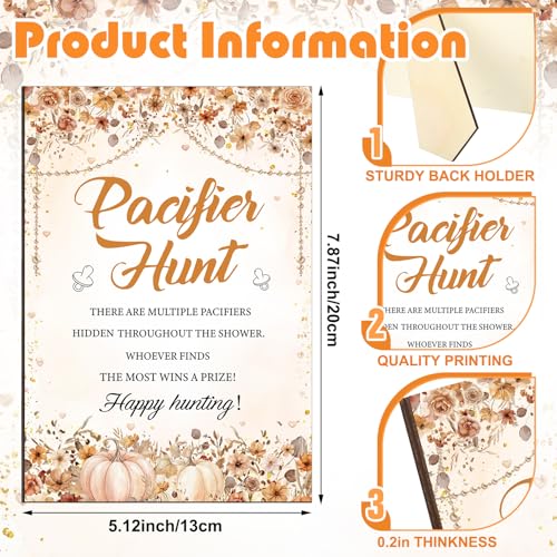 Image of Thyle 51 Pcs Wildflower Fall Little Pumpkin Pacifier Hunt Baby Shower Games Falling in Love for Baby Game Decoration Include Hunt Sign and Acrylic Pacifiers Gift Sets for Gender Reveal Party Decor