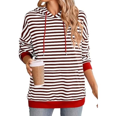 EUDOLAH Women Striped Hoodie Color Block Oversized Hoodies Long Sleeve Shirt Hooded Neck Fashion Top Casual Loose Y2K Clothing(M,Coffee) Cover