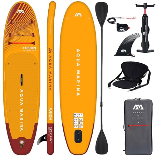 Aqua Marina Aufblasbar Sup Board Stand up Paddle AQUAMARINA Fusion Komplette Packung 330x81x15cm mit Kajak Sitz und Doppelpaddel Orange